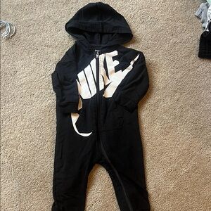 Nike Kids Black Hooded Footie with White Swoosh